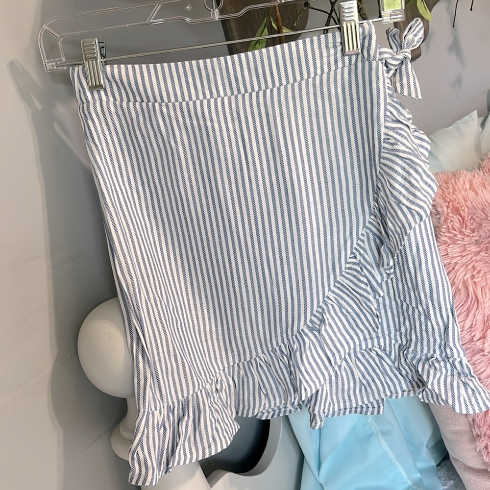 Wonderly Wrap Skirt Striped Girls Small Adjustable Waist Blue White Ruffle